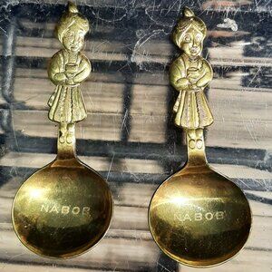 2 Vintage Nabob Coffee Scoop 3.5" Long Genie Advertising Spoons
